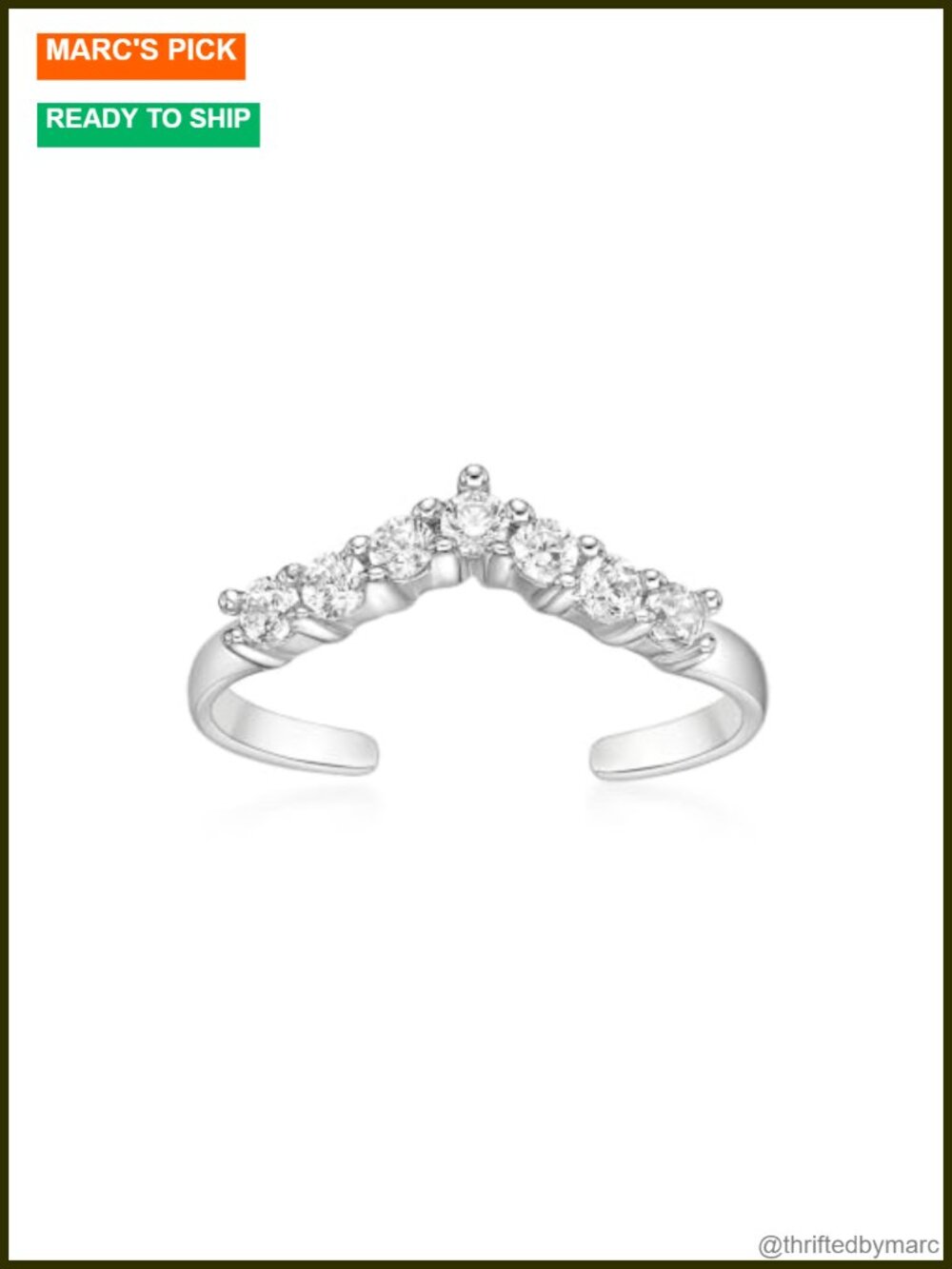 Lavari Jewels CZ CZ Open Band Chevron Toe Ring 10k White Gold Adjustable